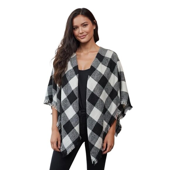 Poncho Blanket Shawl Women’s Black And White One Size - Picture 1 of 6